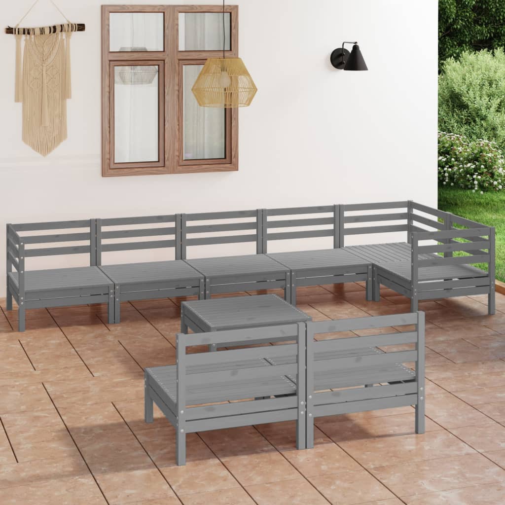 vidaXL 9 pcs conjunto lounge de jardim pinho maciço cinzento